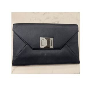 BCBG Clutch Women's Black Satin Envelope Style Turnlock Handbag with Dustbag